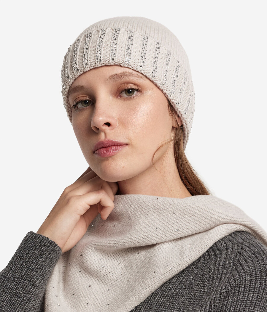 cappello in cashmere con strass