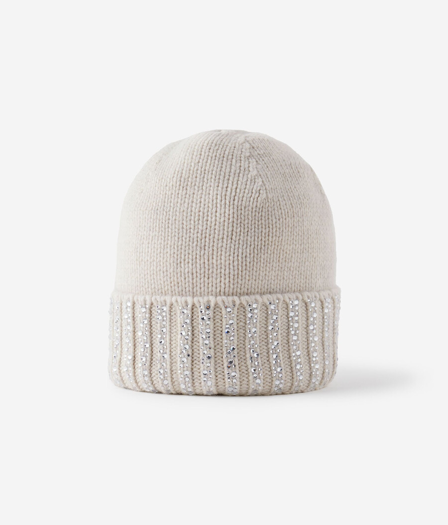 cappello in cashmere con strass