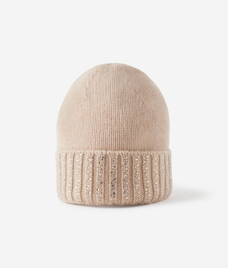 cappello in cashmere con strass