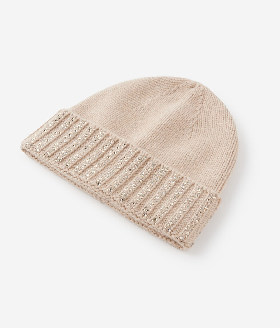 cappello in cashmere con strass