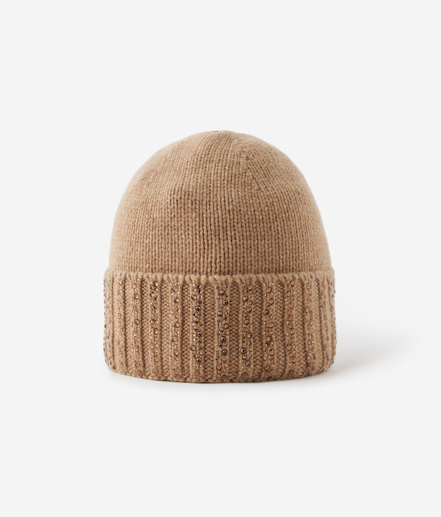 cappello in cashmere con strass
