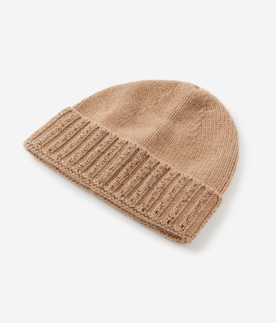 cappello in cashmere con strass