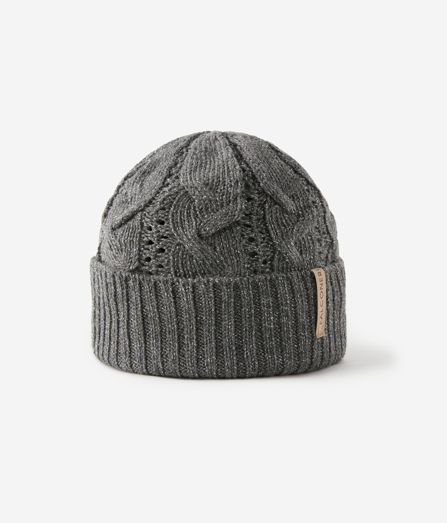 cappello lavorato a maglia in lana lamé