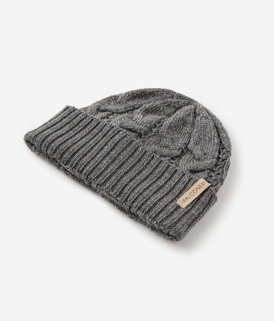 cappello lavorato a maglia in lana lamé