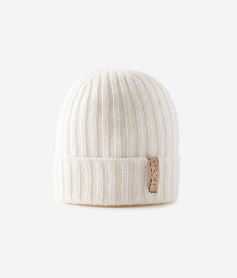 berretto con visiera in cashmere ultra morbido a coste