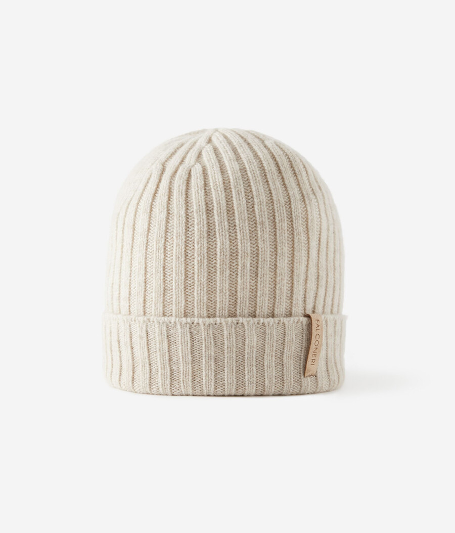 berretto con visiera in cashmere ultra morbido a coste