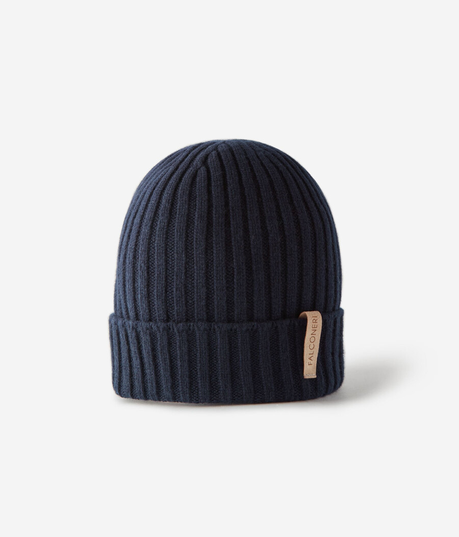 berretto con visiera in cashmere ultra morbido a coste