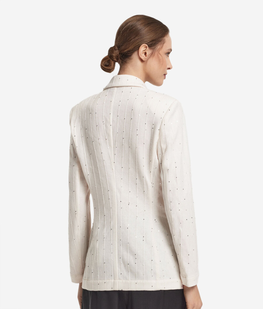 giacca in lana gessata con paillettes