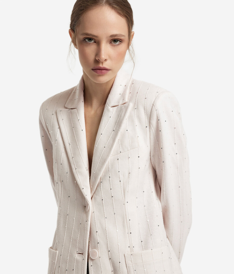 giacca in lana gessata con paillettes