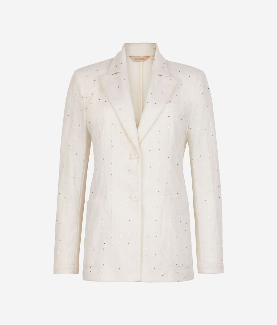 giacca in lana gessata con paillettes