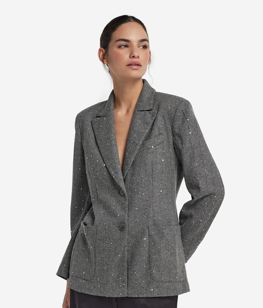 giacca in lana gessata con paillettes