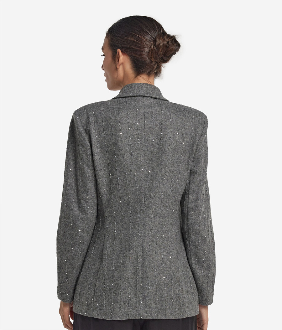 giacca in lana gessata con paillettes