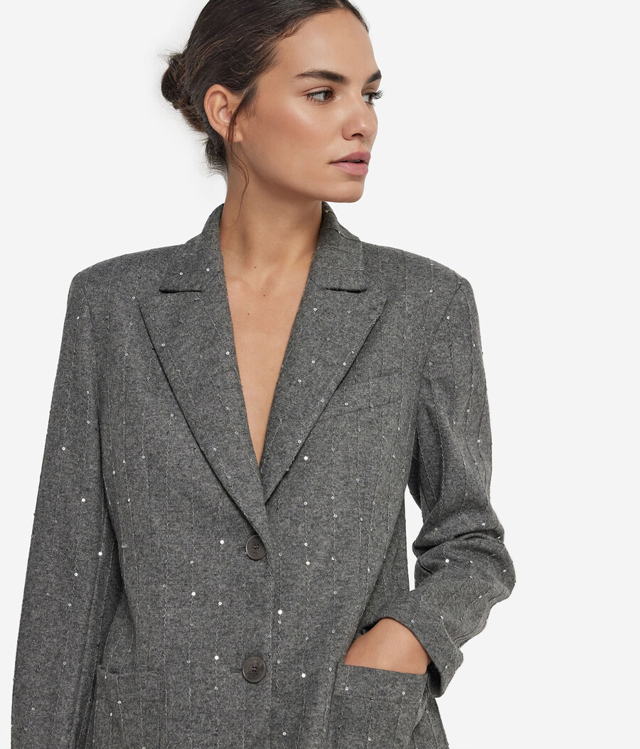 giacca in lana gessata con paillettes