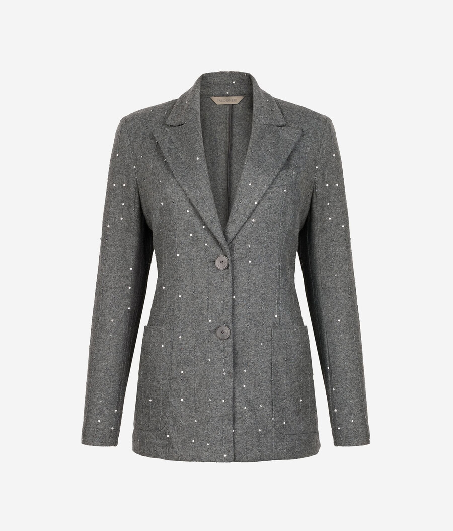 giacca in lana gessata con paillettes