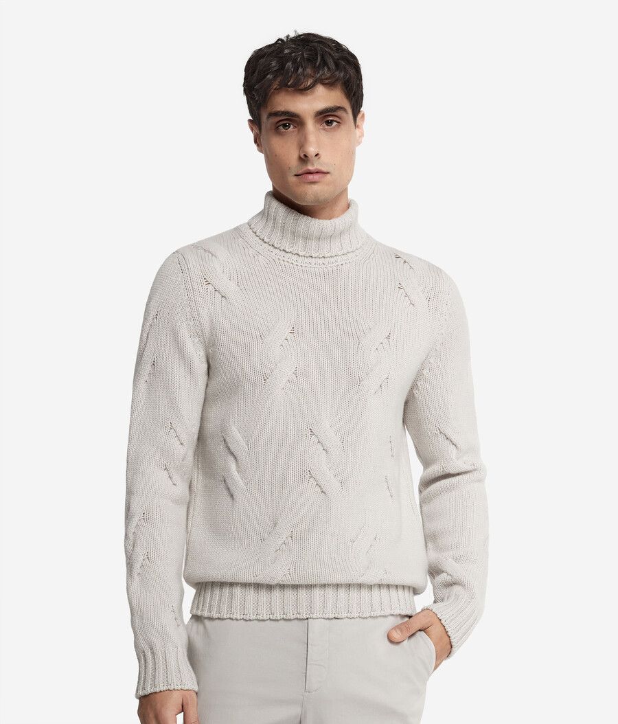 maglione dolcevita in cashmere con motivo a trecce