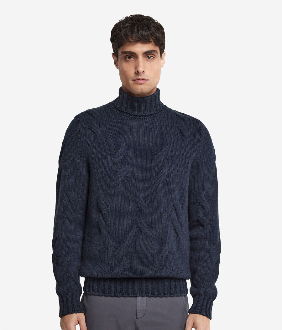 maglione dolcevita in cashmere con motivo a trecce