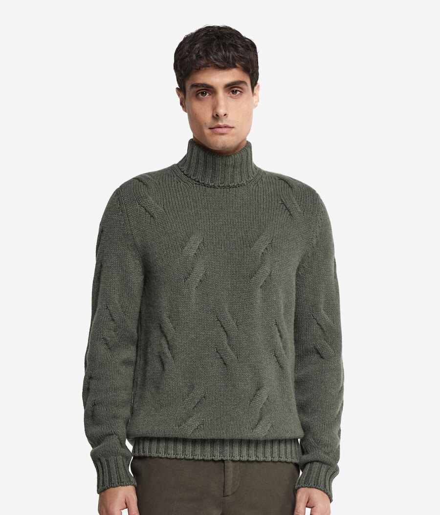maglione dolcevita in cashmere con motivo a trecce