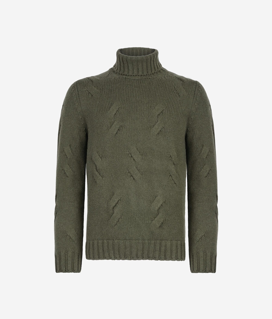 maglione dolcevita in cashmere con motivo a trecce