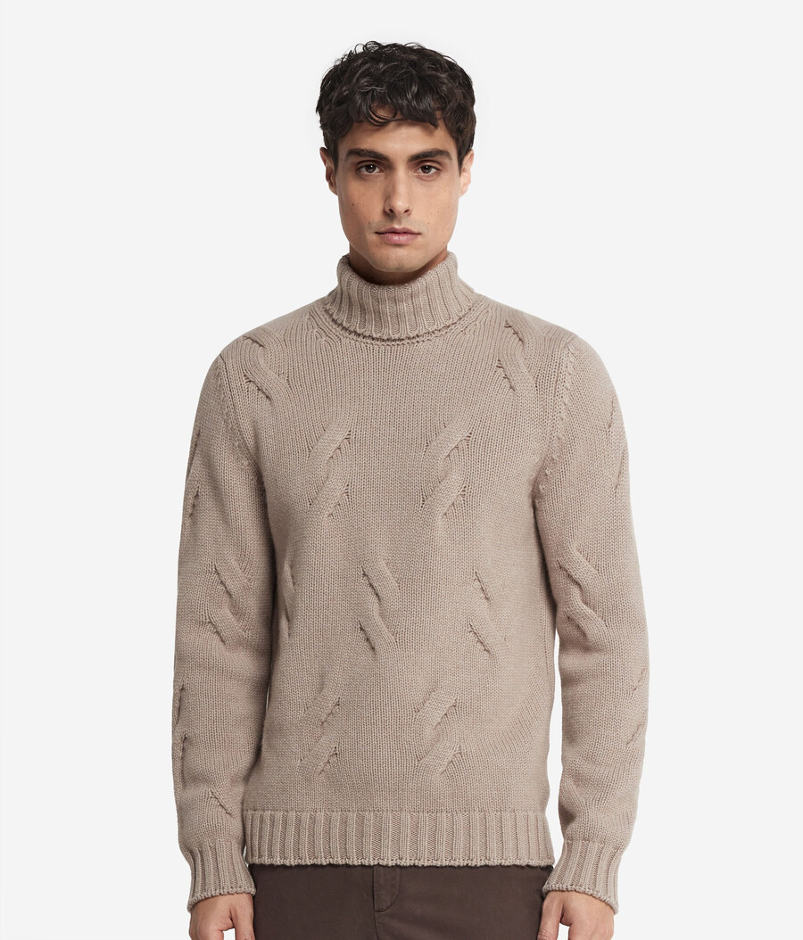 maglione dolcevita in cashmere con motivo a trecce