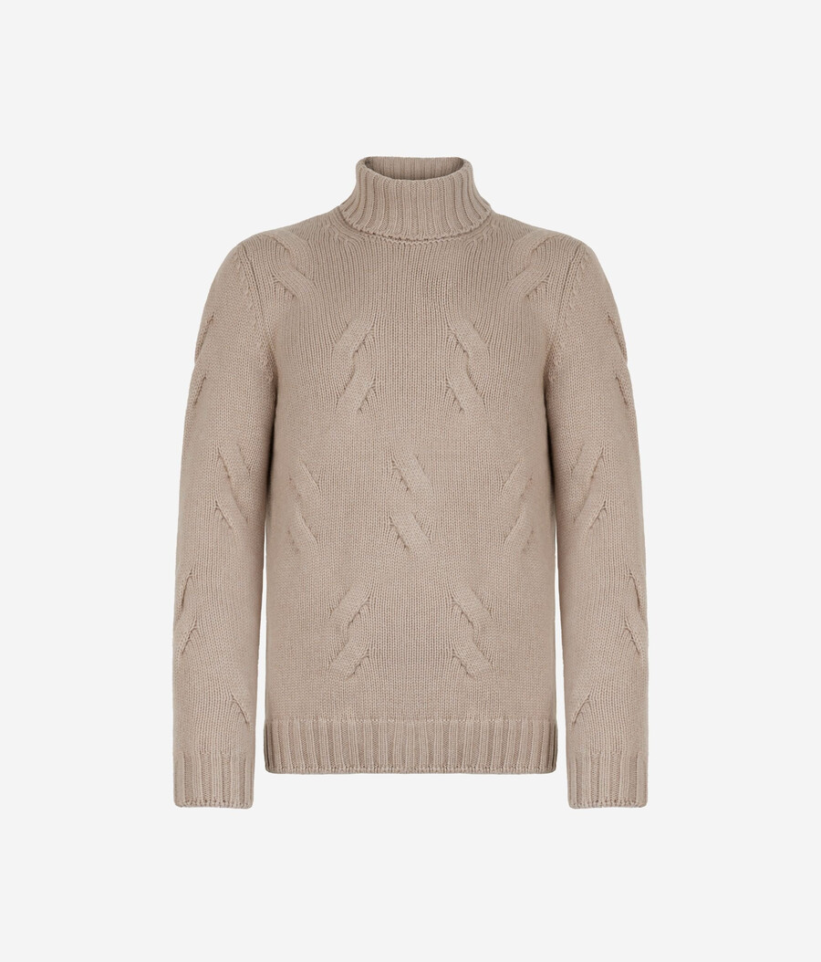 maglione dolcevita in cashmere con motivo a trecce