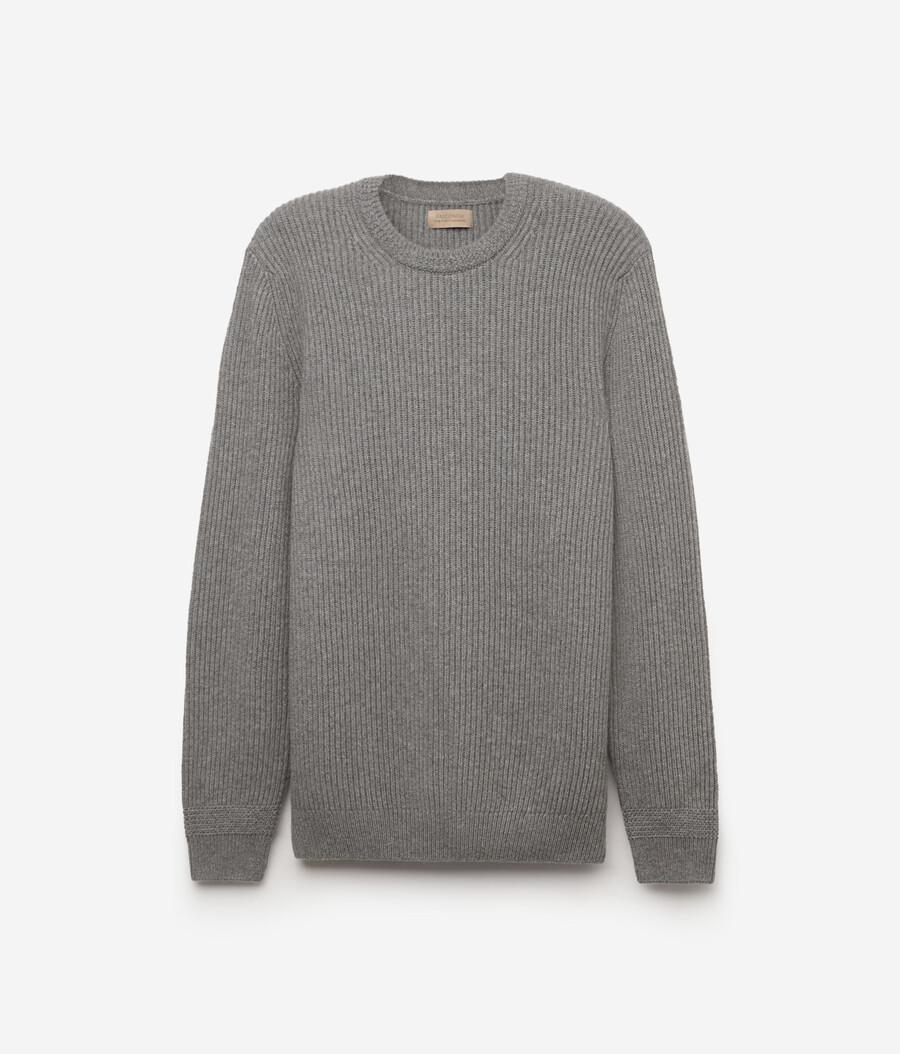 maglione girocollo in cashmere ultra morbido con lavorazione a coste da pescatore