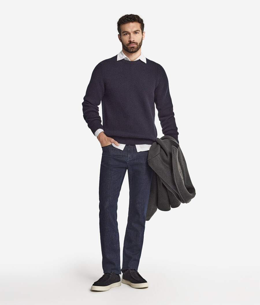 maglione girocollo in cashmere ultra morbido con lavorazione a coste da pescatore