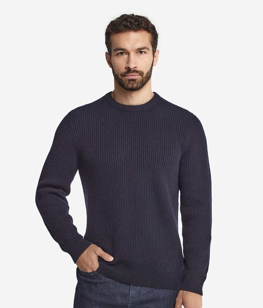 maglione girocollo in cashmere ultra morbido con lavorazione a coste da pescatore