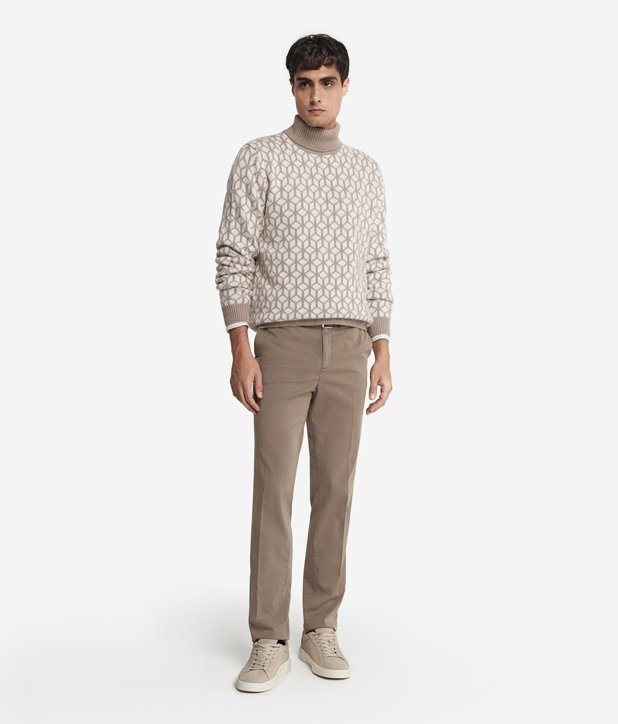 maglione dolcevita in cashmere jacquard con motivo ottico