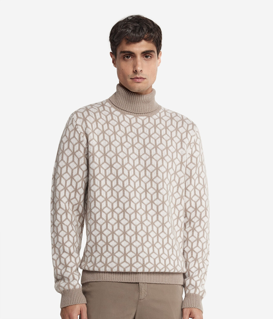 maglione dolcevita in cashmere jacquard con motivo ottico