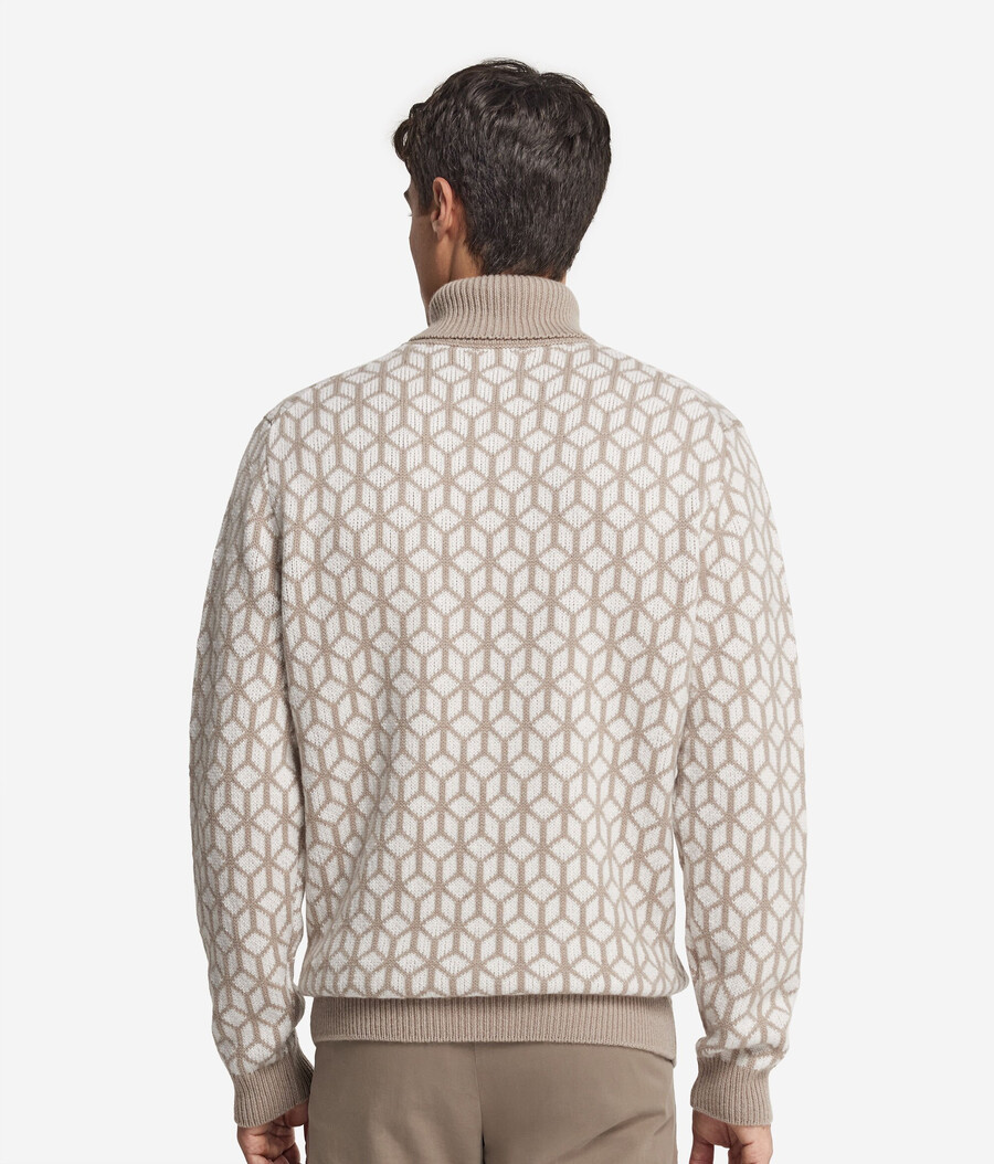 maglione dolcevita in cashmere jacquard con motivo ottico