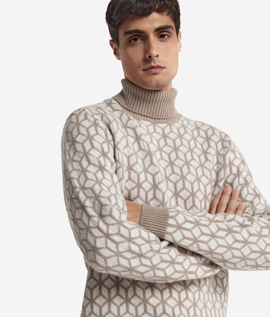 maglione dolcevita in cashmere jacquard con motivo ottico