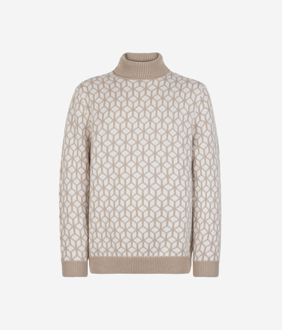 maglione dolcevita in cashmere jacquard con motivo ottico