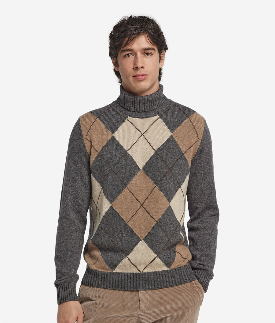 dolcevita in cashmere ultra morbido con motivo a rombi