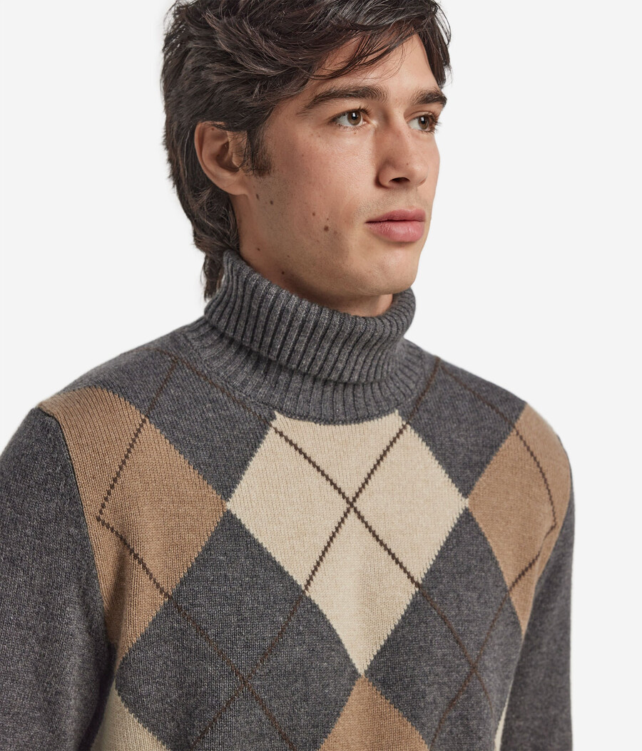 dolcevita in cashmere ultra morbido con motivo a rombi