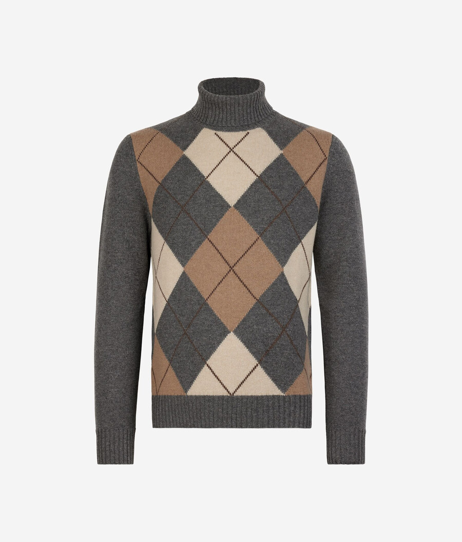 dolcevita in cashmere ultra morbido con motivo a rombi