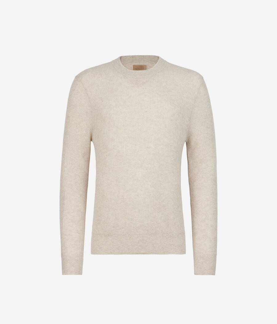 maglione girocollo in cashmere ultra morbido con lavorazione a nido dape