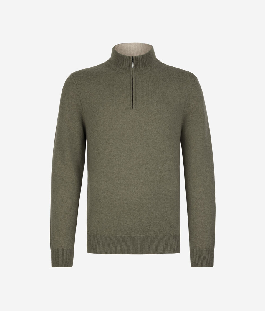 maglione con collo a imbuto e mezza zip in cashmere ultra morbido