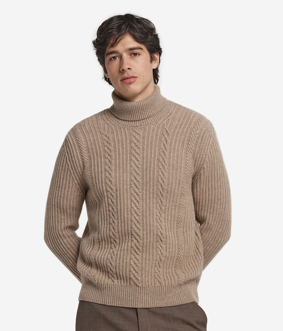 dolcevita in cashmere non tinto con punto trecce ultra morbido