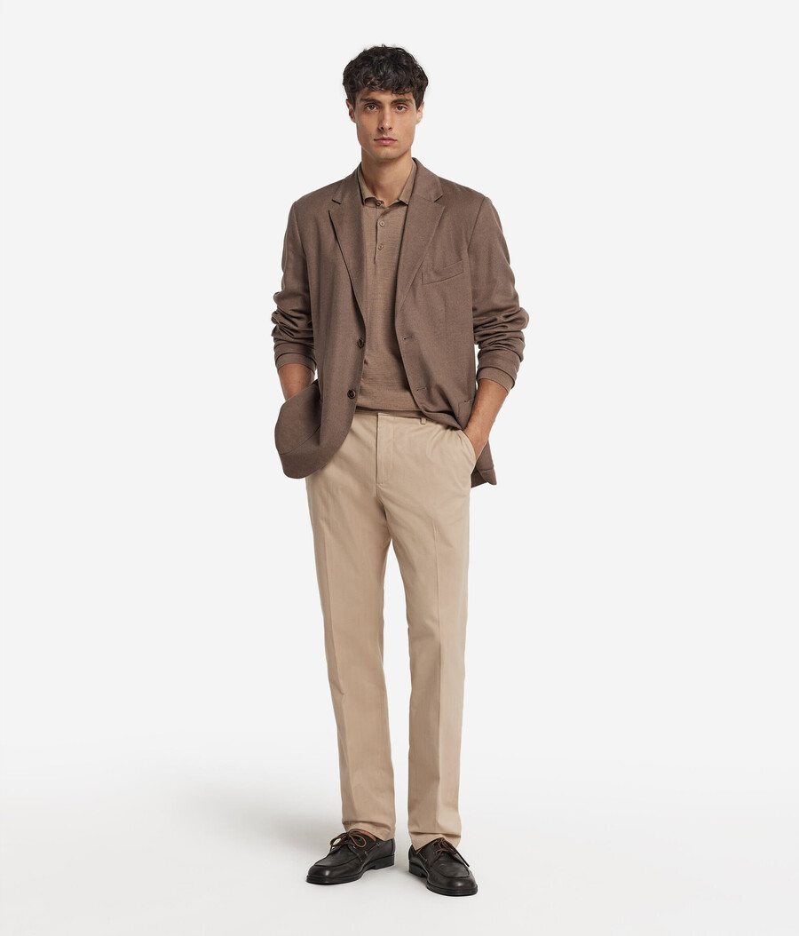pantaloni chino in cotone e cashmere a spina di pesce