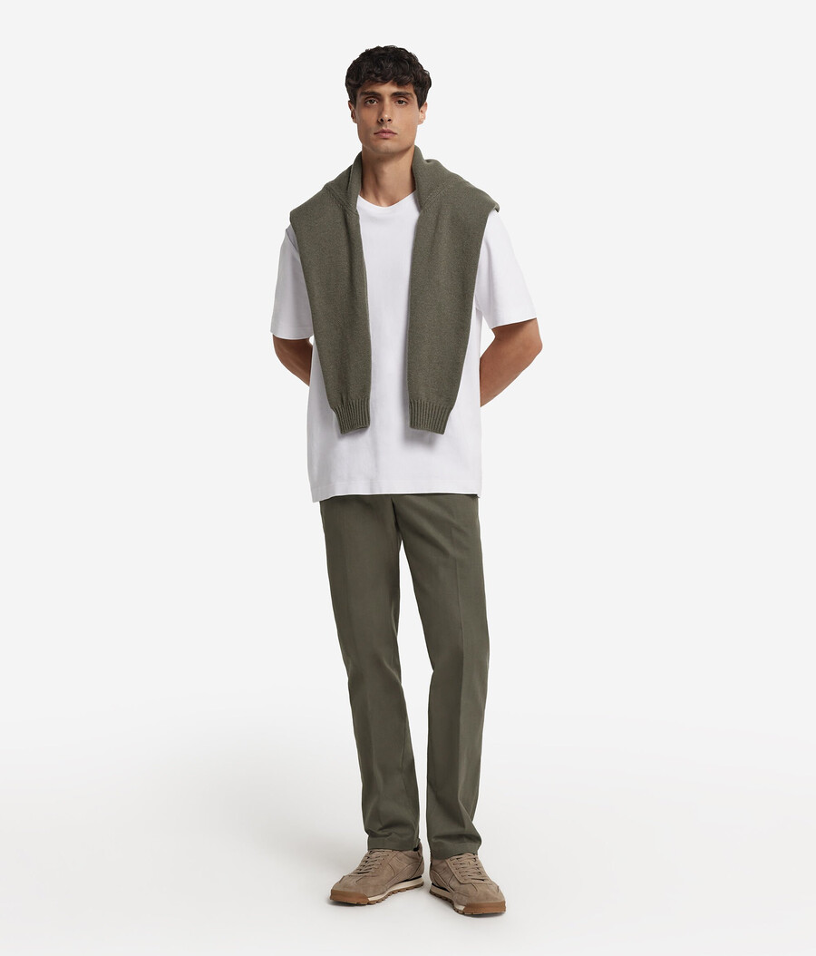 pantaloni chino in cotone e cashmere a spina di pesce