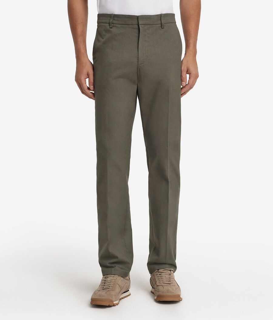 pantaloni chino in cotone e cashmere a spina di pesce