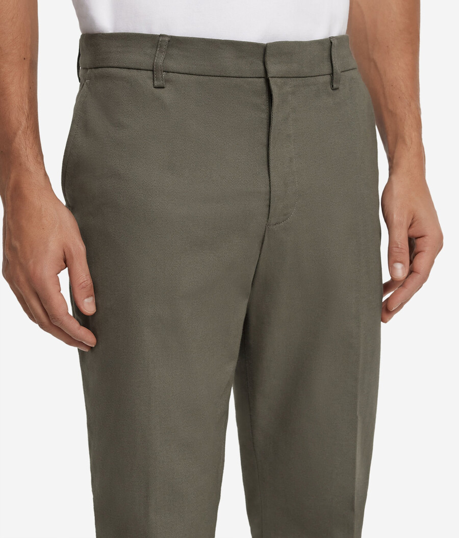 pantaloni chino in cotone e cashmere a spina di pesce
