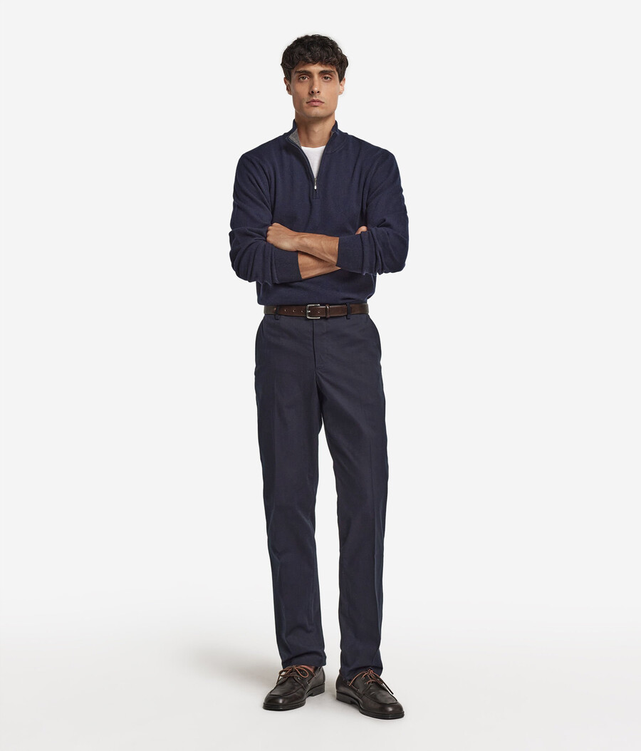 pantaloni chino in cotone e cashmere a spina di pesce