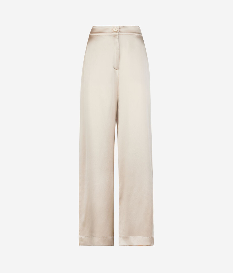 pantaloni a gamba larga in raso di seta