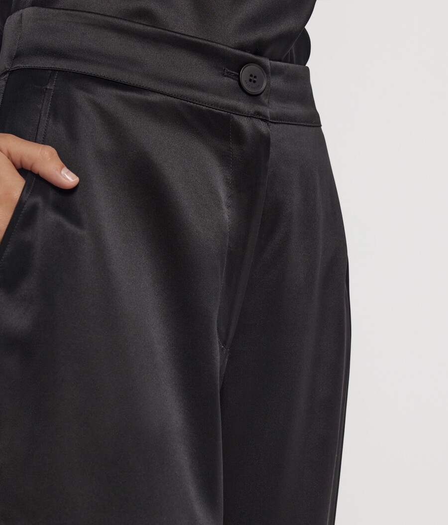 pantaloni a gamba larga in raso di seta