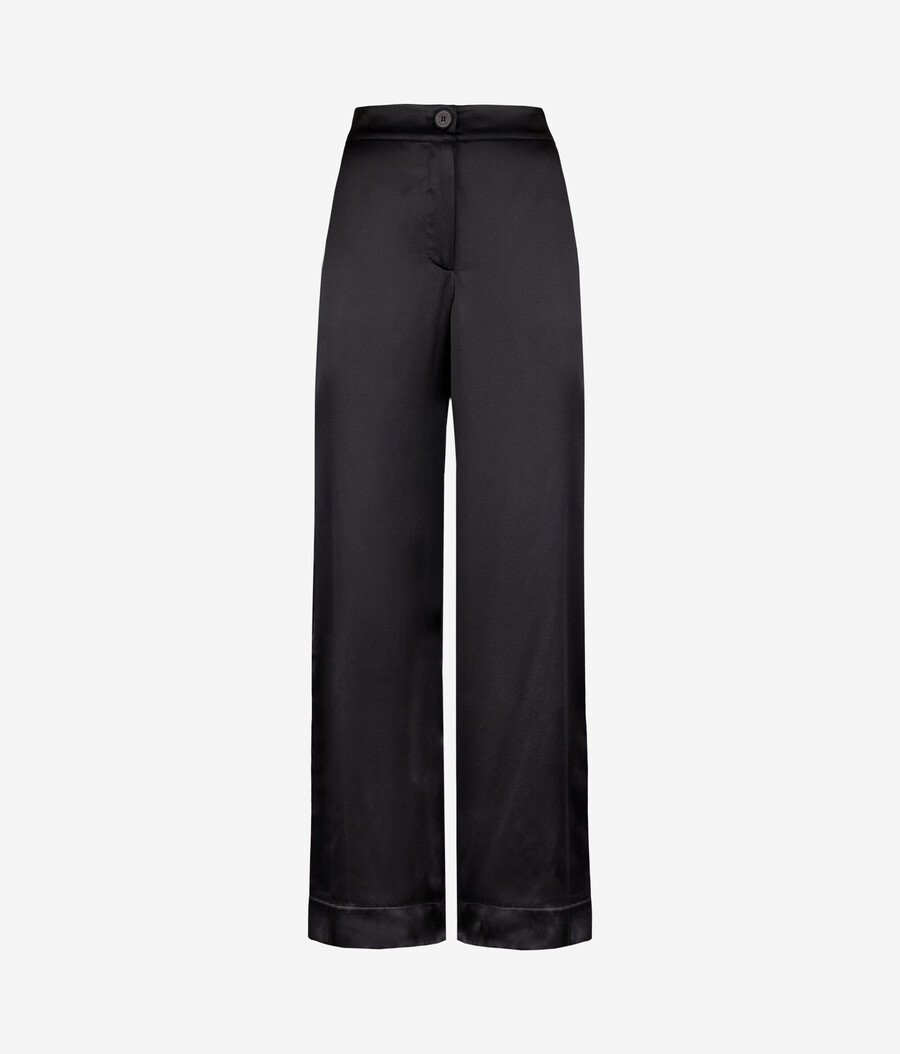 pantaloni a gamba larga in raso di seta