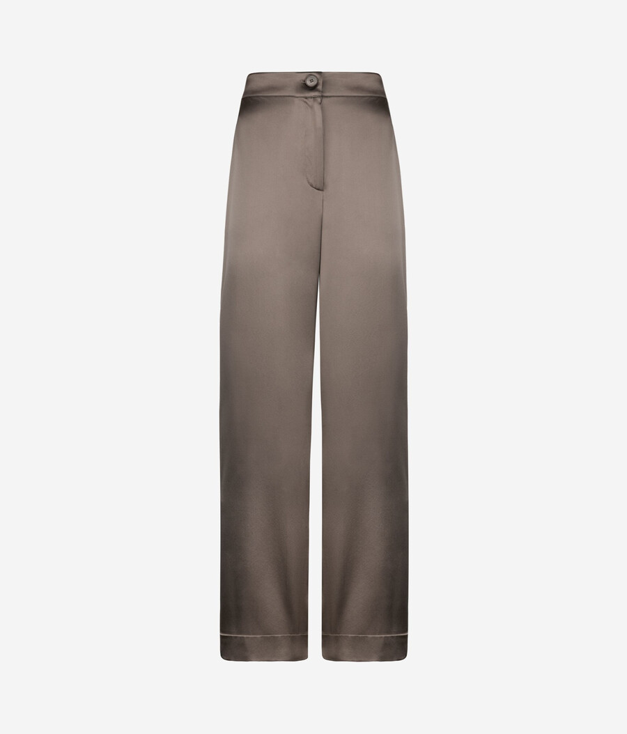 pantaloni a gamba larga in raso di seta