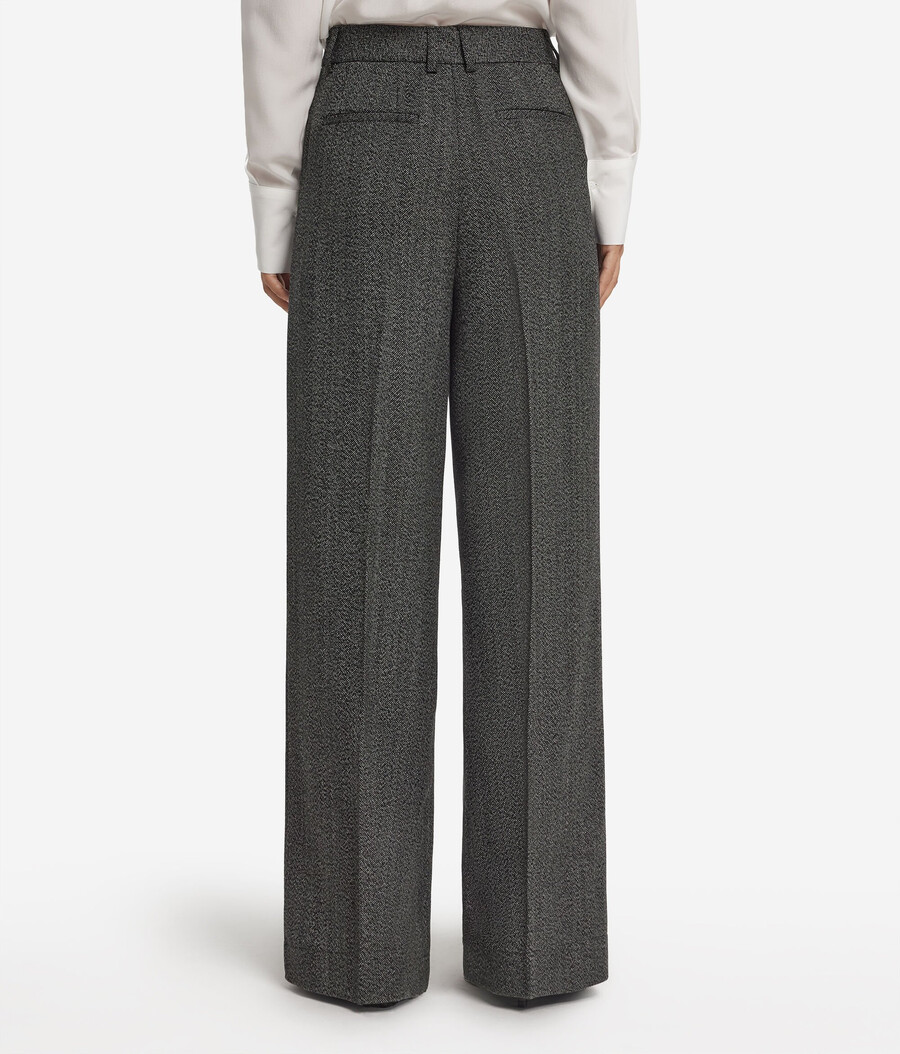 pantaloni palazzo in lana a spina di pesce