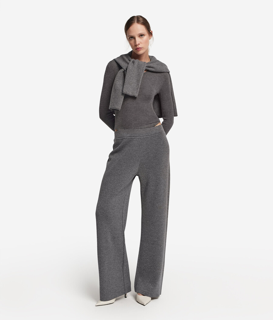 pantaloni palazzo in lana lamé