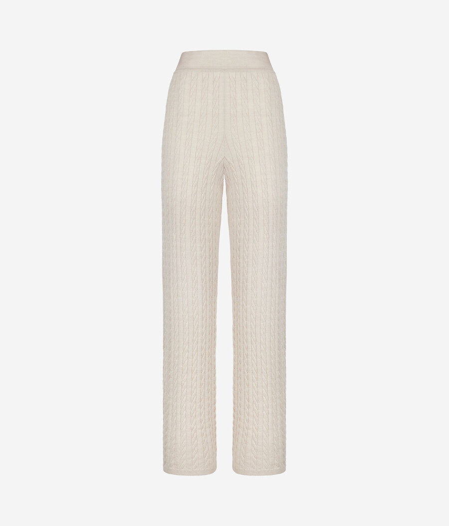 pantaloni a gamba larga in maglia di lana a trecce